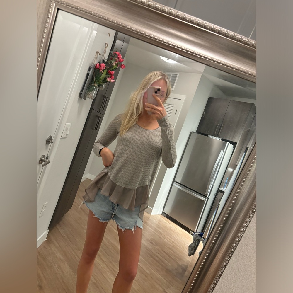 Beige Nordstrom Ruffle Top - Picture 2 of 4